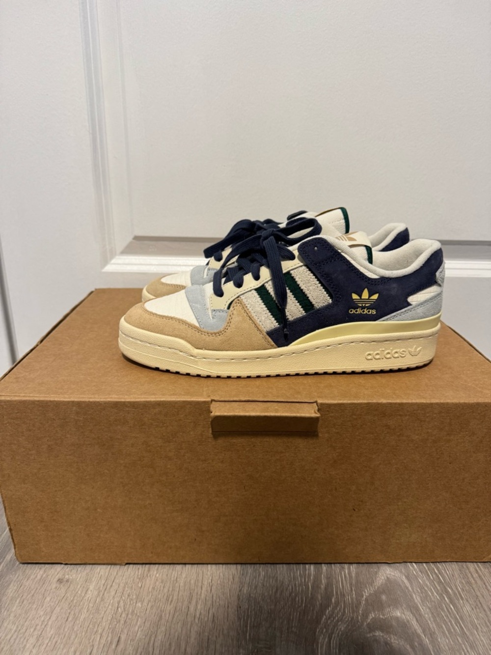 adidas Low-Top Sneakers in Navy, Beige & Cream with Green Trim